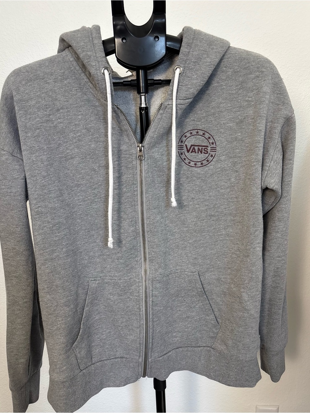 Vans Men's Heather Gray Zip-Up Hoodie with Drawstring